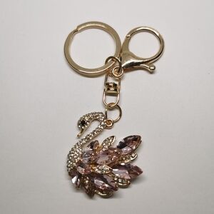 Elegant Swan Keychain with Pink Crystals